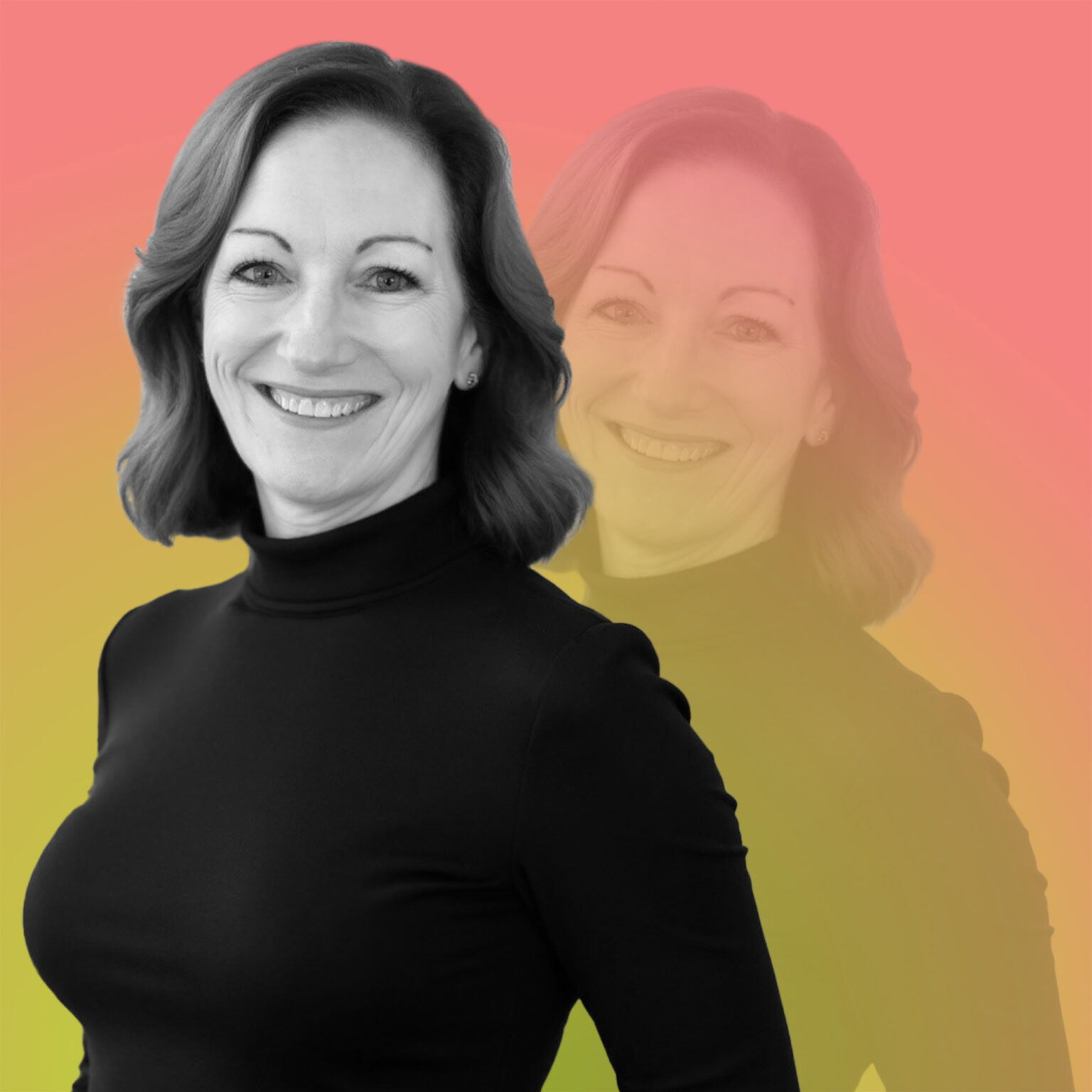 Headshot of Julie Kniseley with Pink and Green Gradient