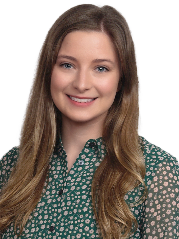 Duo-tone headshot of Katherine Munday in blue to green gradient.
