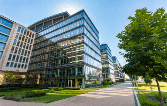 A commercial building in an industrial park.