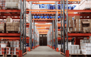 Store shelves in a Home Depot.