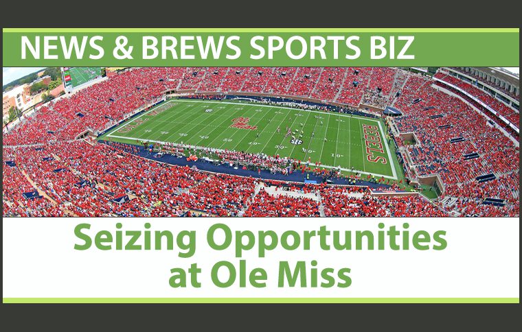News Brews Blog Graphic with the Ole Miss football stadium and the text stating 