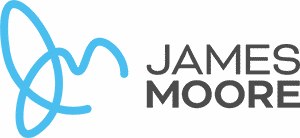 Blue and black James Moore logo