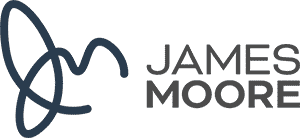An all black James Moore logo.