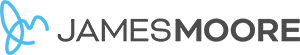 A blue and black James Moore logo in one line left to right.