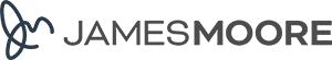 All black James Moore logo in one line left to right.