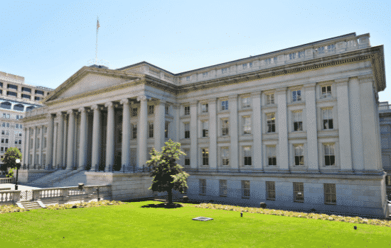 U.S. Treasury building on a sunny day