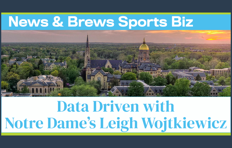 News and Brews ad featuring the University of Notre Dame campus with text reading 