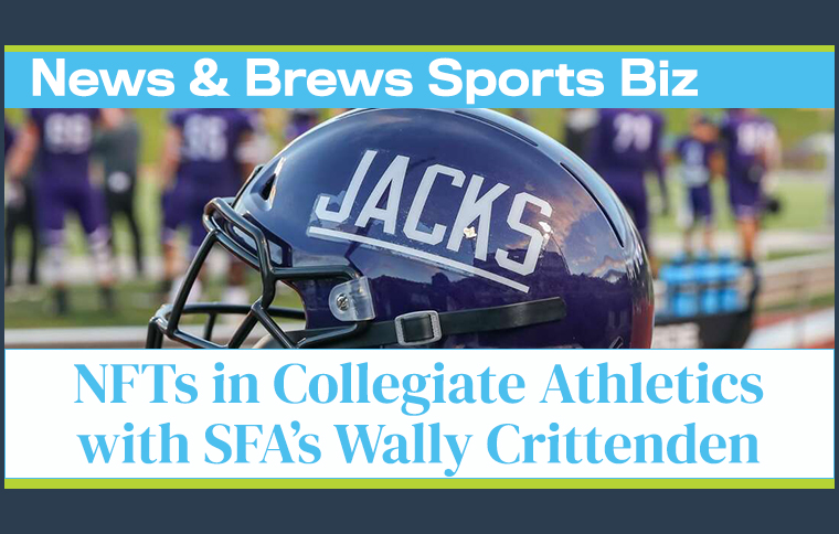 News and Brews ad featuring a Stephen F. Austin football helmet. The text section states 