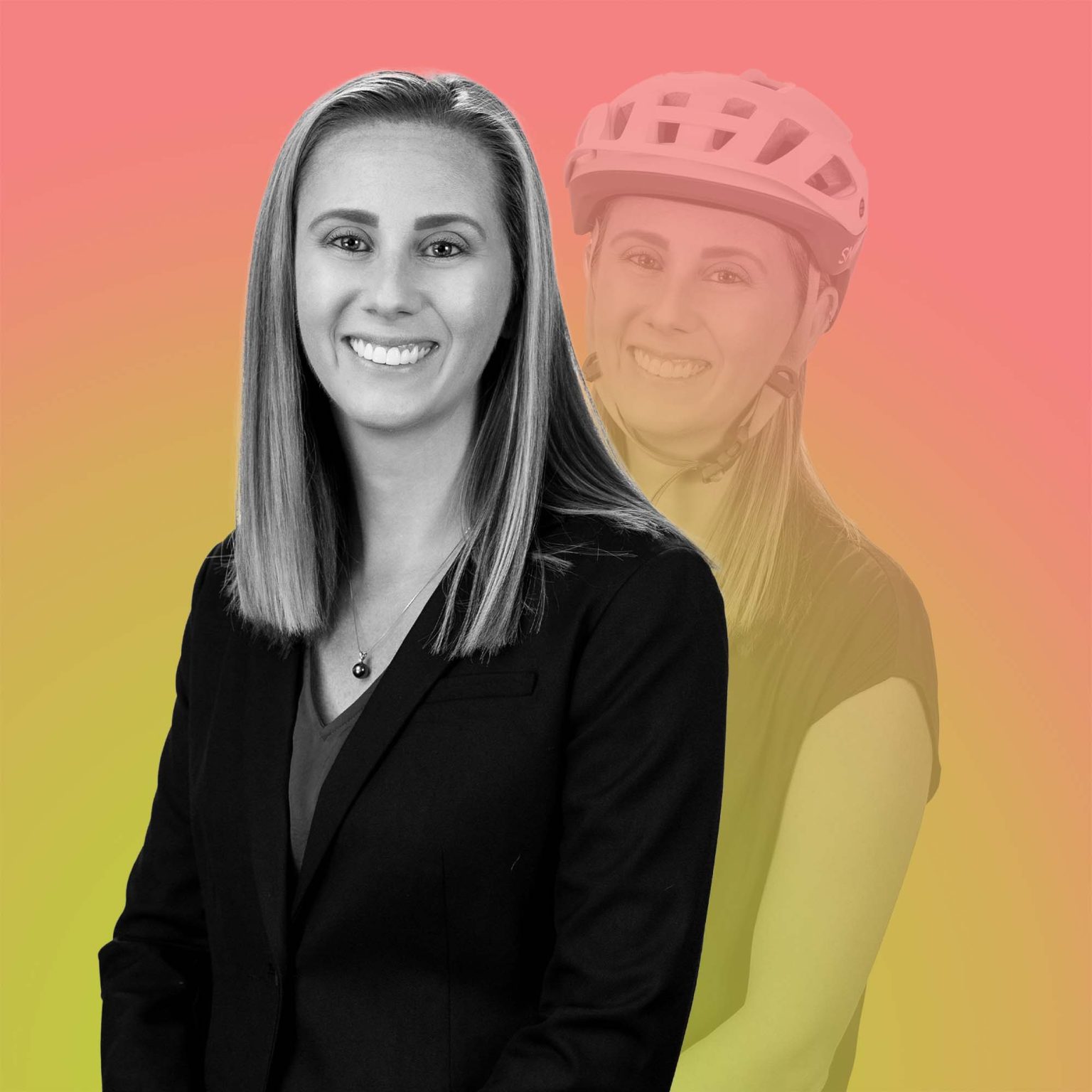 A duo-tone pink to yellow gradient image of of Haley Robinson.