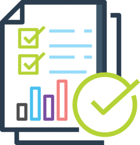 CheckList-Icon Graphical image of a checklist and graph in blue.