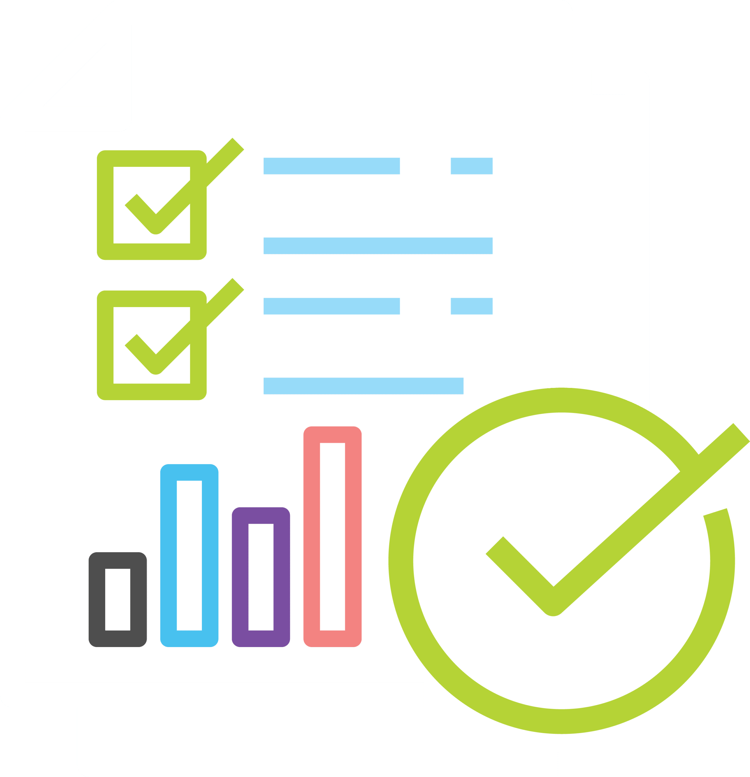 CheckList-Icon-White Graphical image of a checklist and graph in white.