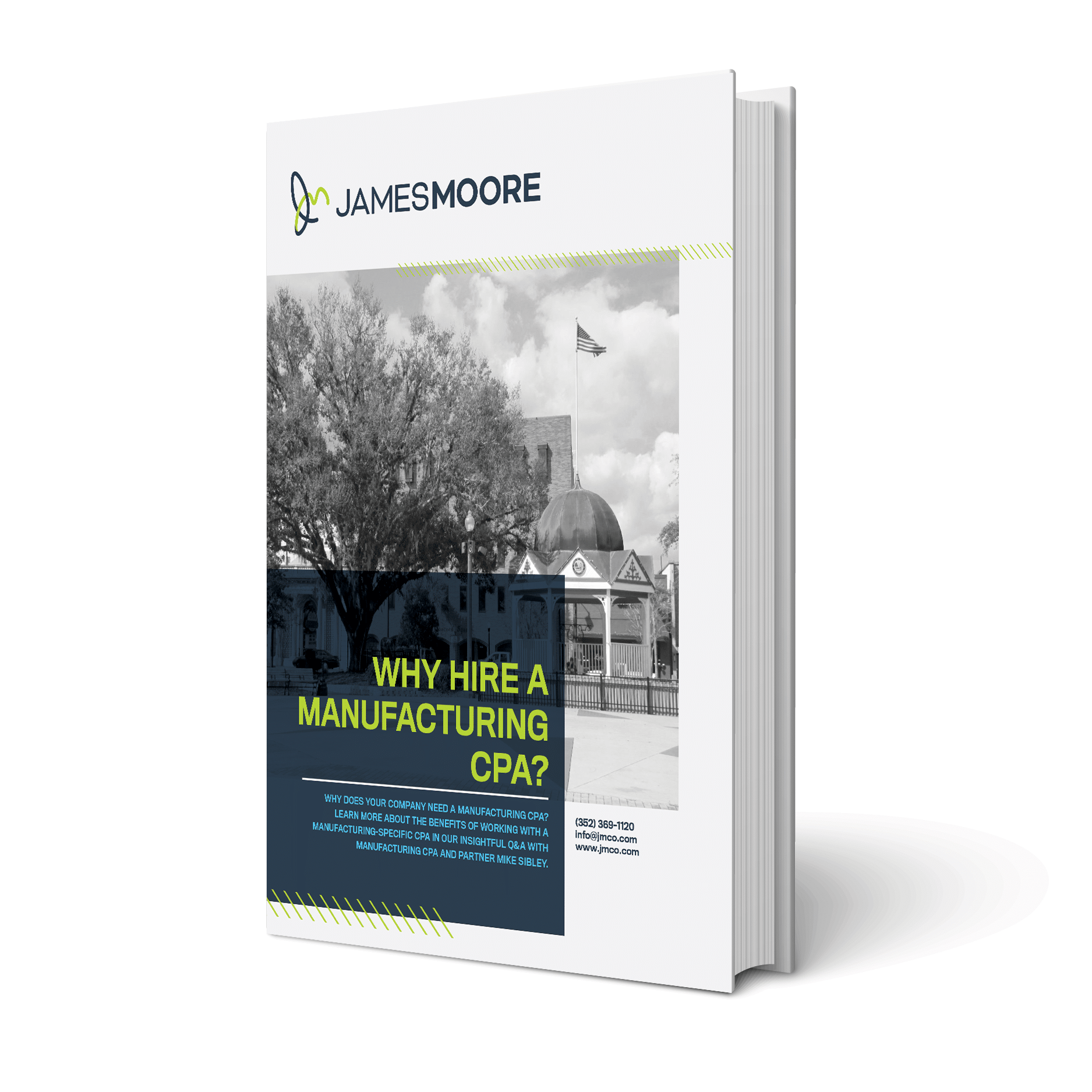 The whitepaper cover book for the "Why hire a Manufacturing CPA?" edition.