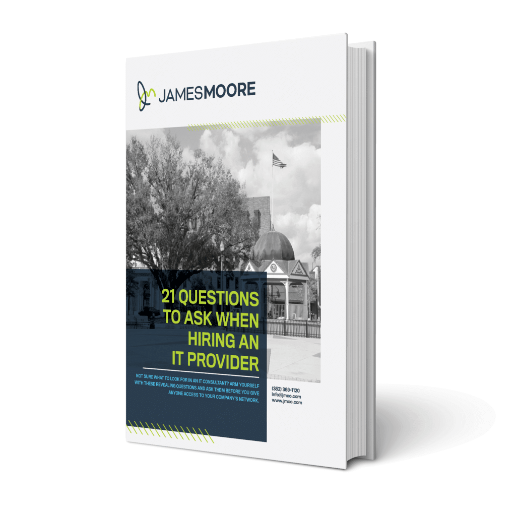 The whitepaper cover book for the "21 Questions to ask when hiring an IT provider" edition.