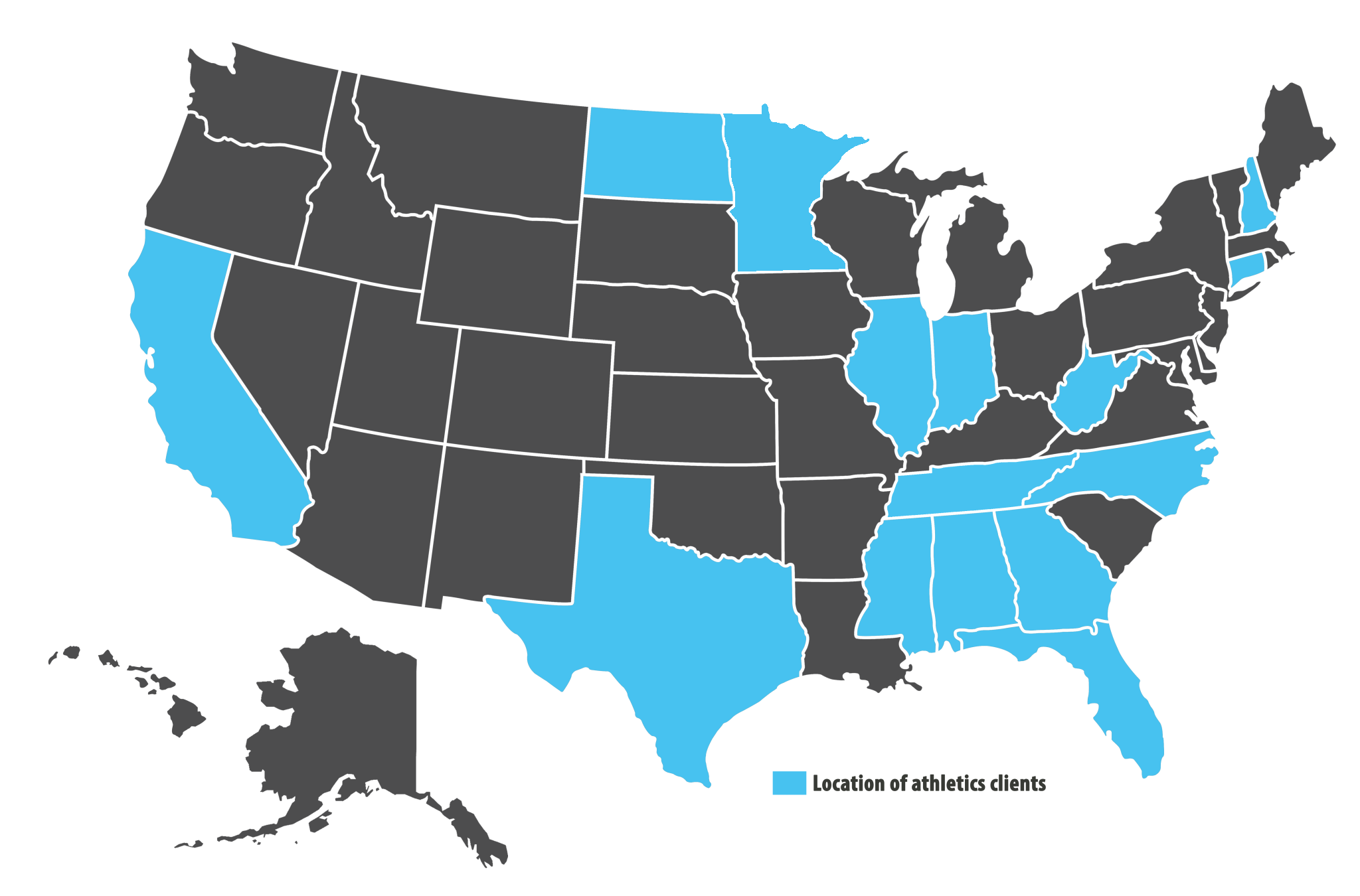 USA map highlighting all of James Moore's collegiate athletics partners.