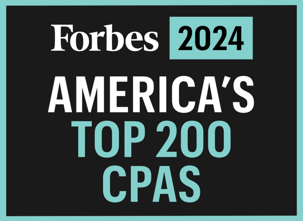 Forbes 2024 America's Top 200 CPAs logo on a black background.