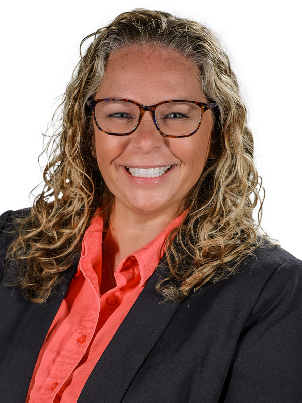 Professional headshot of Kelly Borrowman with blue to green gradient overlay.