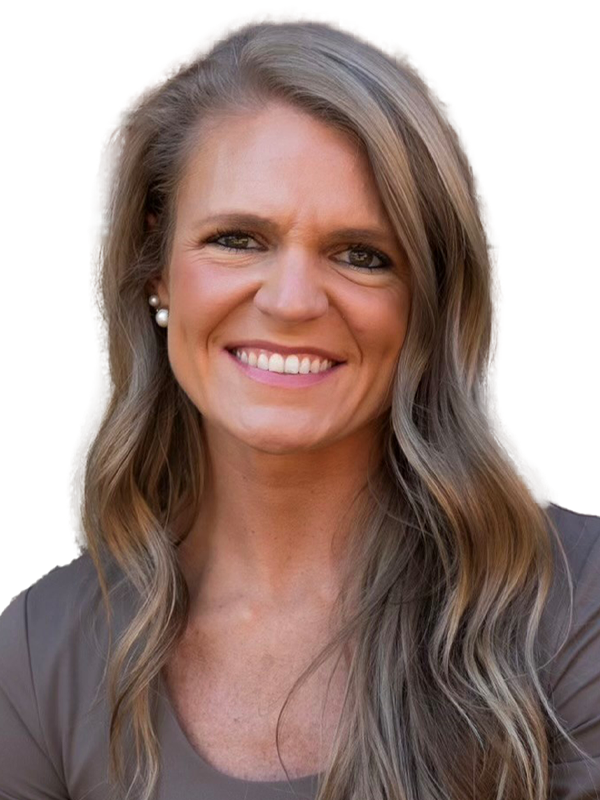 Professional headshot of Marlea Hawkins with blue to green gradient overlay.