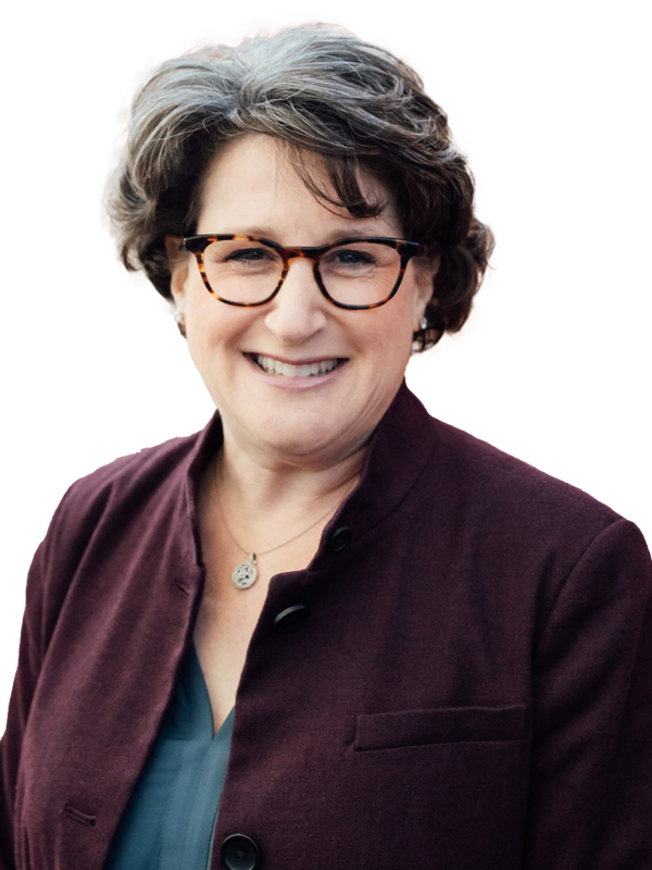 Professional headshot of Bonnie Burk with blue to green gradient overlay.