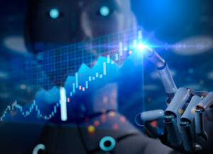 Smarter, Not Harder: GenAI for Finance & Accounting Robotic arm pointing at stock chart.Ai artificial intelligence