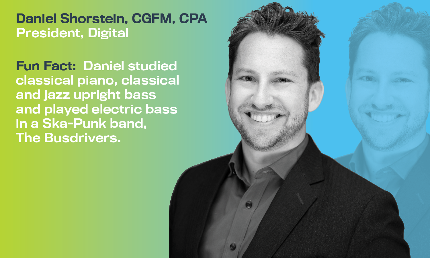 Daniel Shorstein graphic featuring a headshot and fun fact.