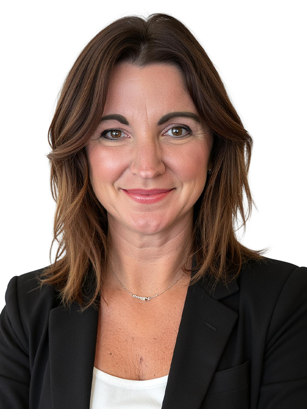 Professional headshot of Sara Swafford in blue to green gradient.