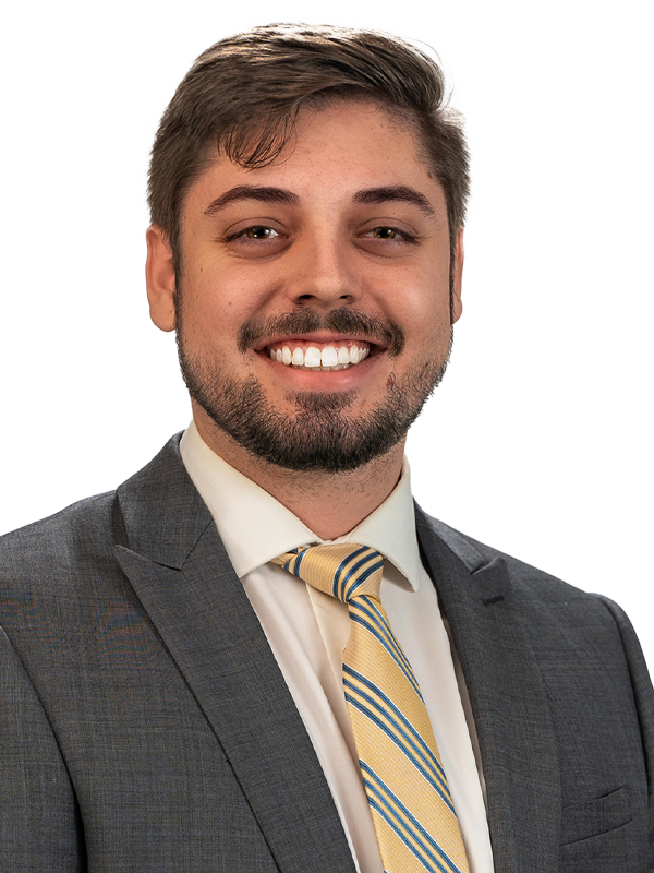 Professional headshot of Logan Davis in blue to green gradient overlay.