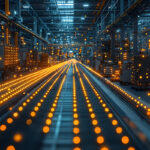 A factory floor blended with a digital sales pipeline — symbolizing the connection between manufacturing precision and structured lead management.