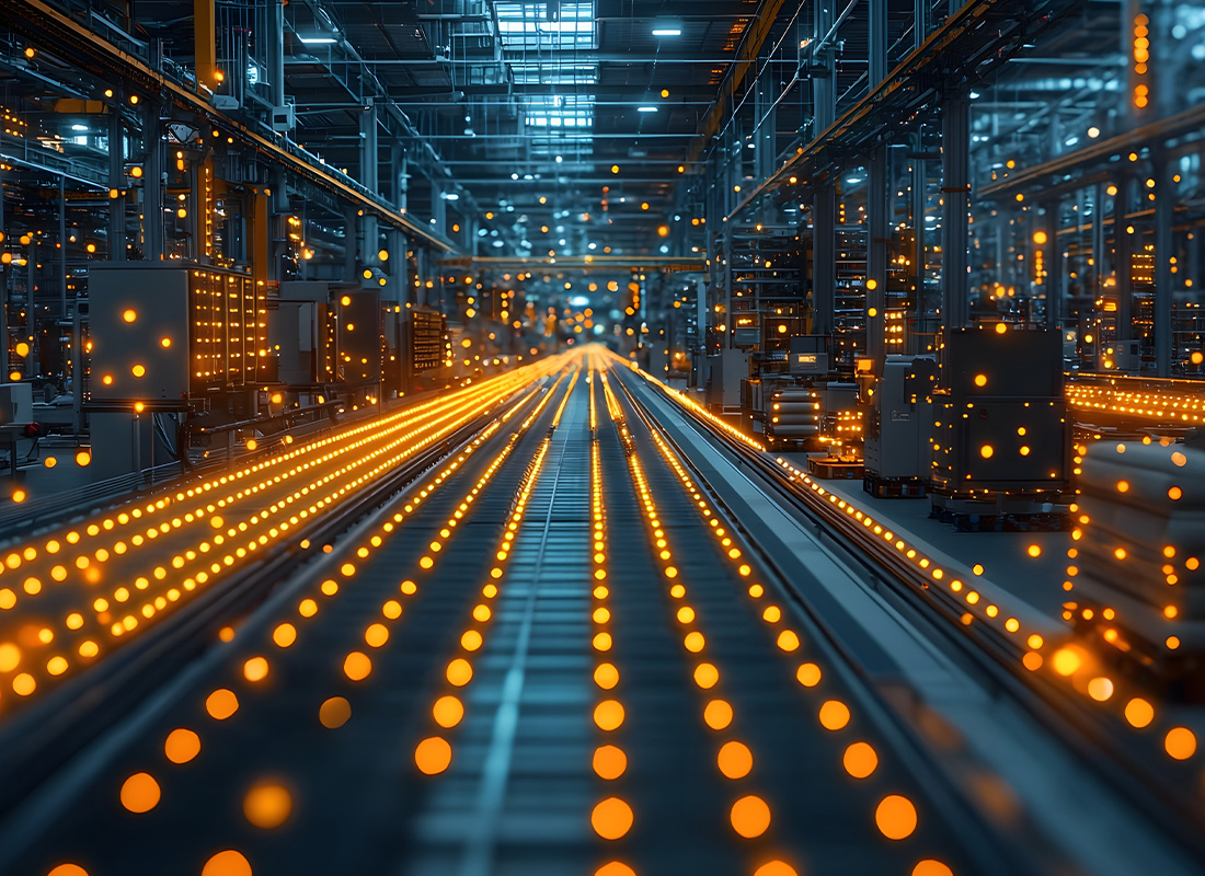 A factory floor blended with a digital sales pipeline — symbolizing the connection between manufacturing precision and structured lead management.