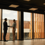 Two professionals shake hands in a old building symbolizing real estate projects that may qualify for historic preservation tax credits.