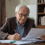 A senior reviewing tax documents at a desk, illustrating the new senior tax deduction under the One Big Beautiful Bill Act and its impact on retirement planning.