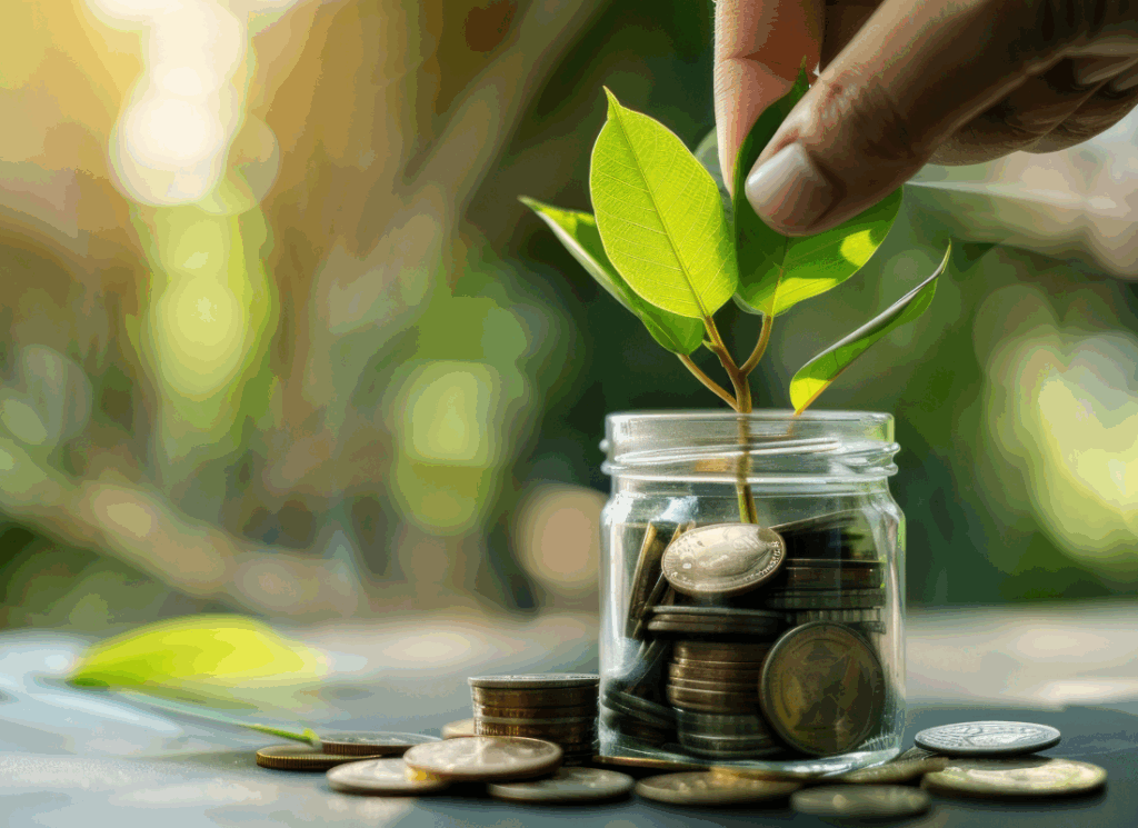 Coins in a jar with a growing plant symbolize careful planning in How to Build an Accurate Nonprofit Operating Budget.