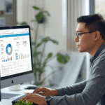 An accountant reviews financial charts on a computer screen in an office, highlighting key differences in a single audit vs. regular audit.
