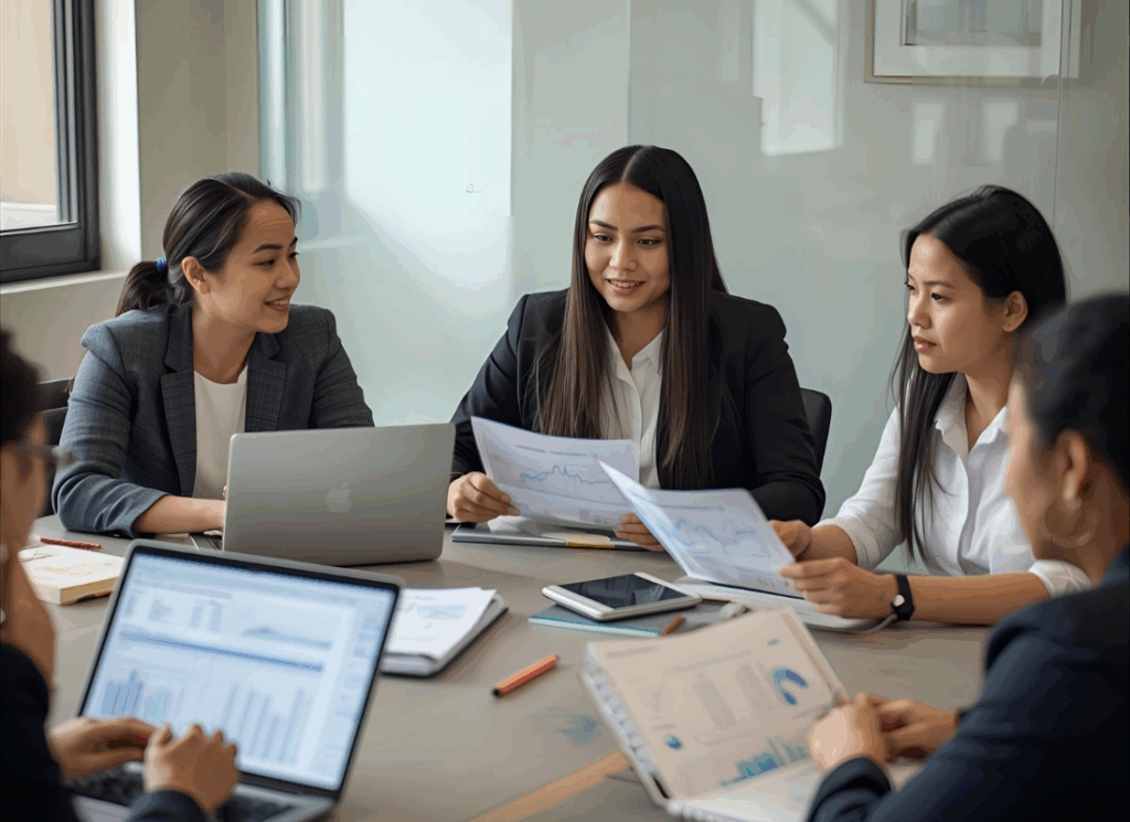 Accountants reviewing financial documents and budgets at a desk, illustrating not for profit fund accounting and careful tracking of restricted funds.