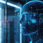 illustration of a human head with computer systems imagery inside it, looking into the distance