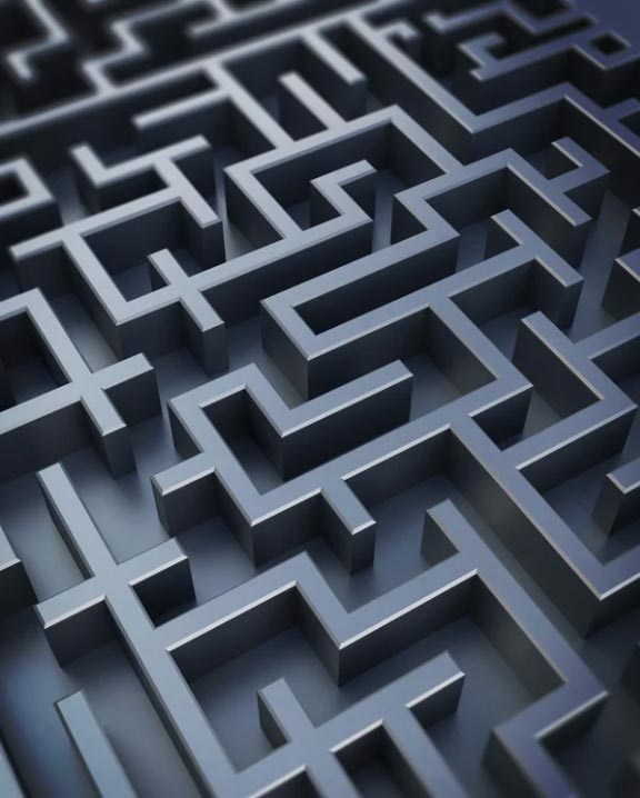 Close crop of a steel maze
