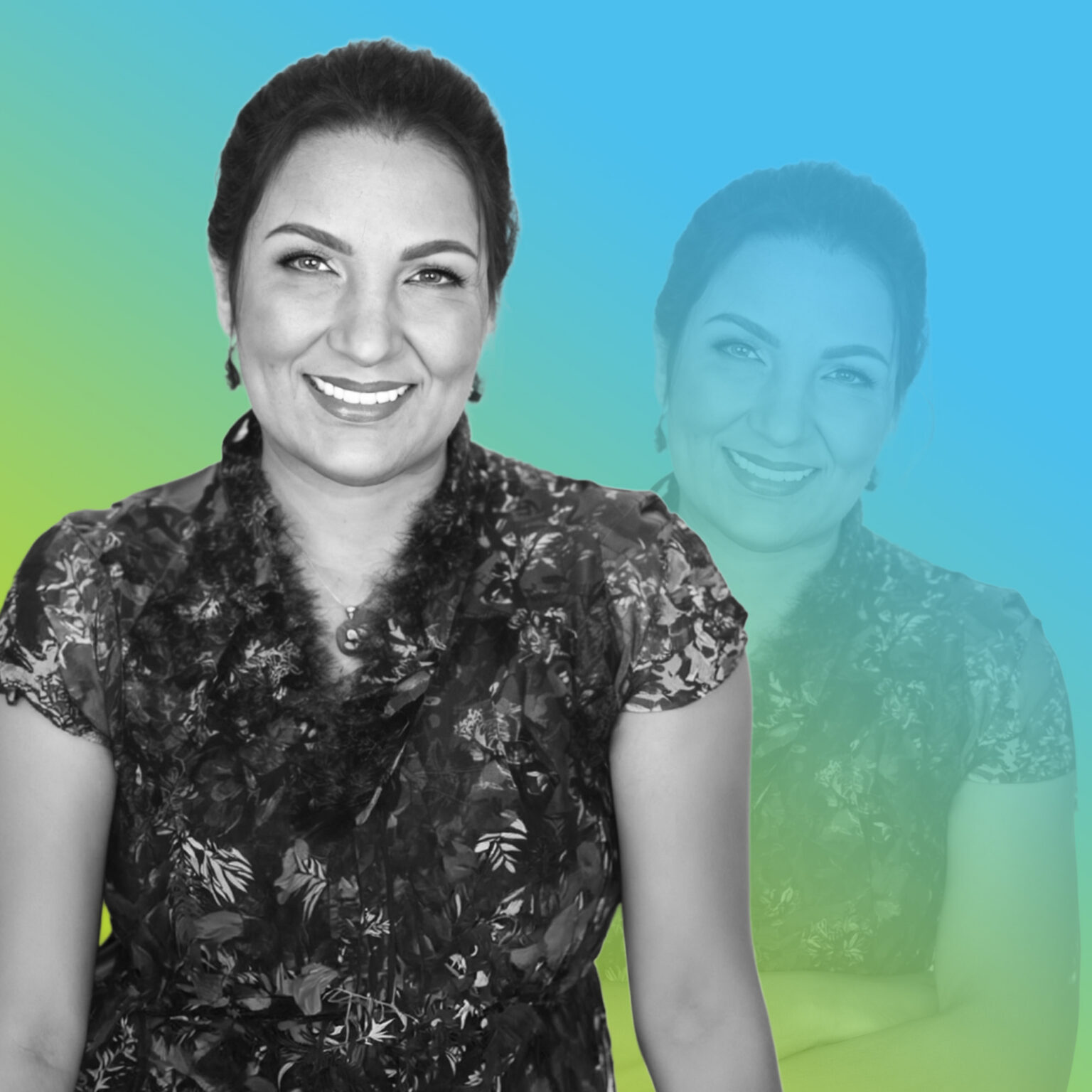 Jennifer Stratton With Blue Gradient Background