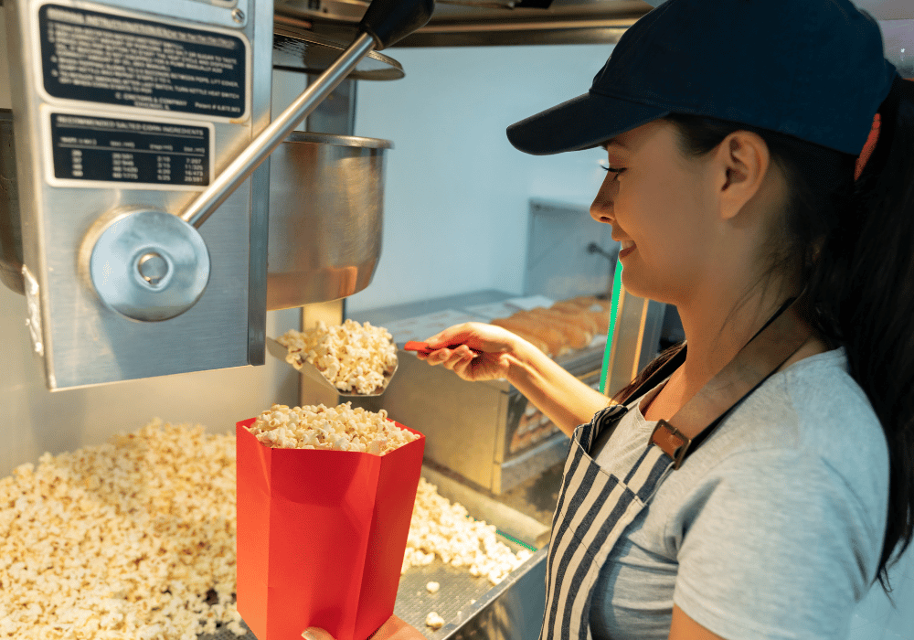 woman serving popcorn at concession stand in demonstration of unrelated business income